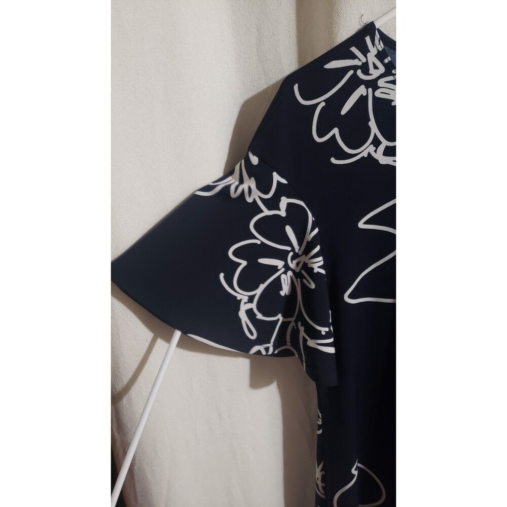 Neiman Marcus Size 16 Navy Blue White Floral Shift Dress Slinky Stretchy - Picture 5 of 8
